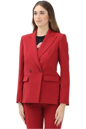 Patrizia Pepe Jassen, Dames, Rood, XS, Polyester, Rode double-breasted jas Essential stijl