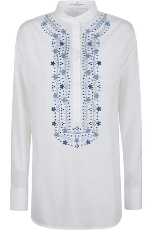 ERMANNO SCERVINO Blouses & Shirts, Dames, Wit, S, Katoen, Wit Geborduurd Koreaanse Kraag Shirt