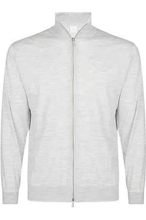 ELEVENTY Sweatshirts & Hoodies, Heren, Grijs, L, Wol, Merino Staande Kraag Rits Trui