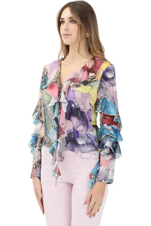Roberto Cavalli Blouses & Shirts, Dames, Veelkleurig, S, Polyester, Bloemen Multikleur Blouse Lente Zomer