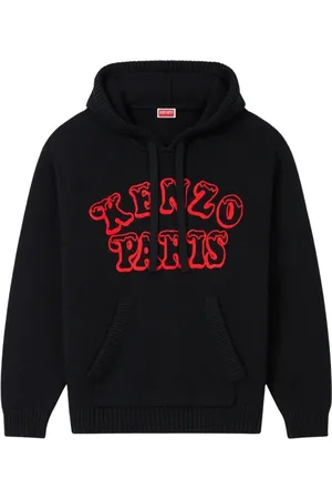 Kenzo Sweatshirts & Hoodies, unisex, Zwart, S, Katoen, Zwarte hoodie met rood logoprint