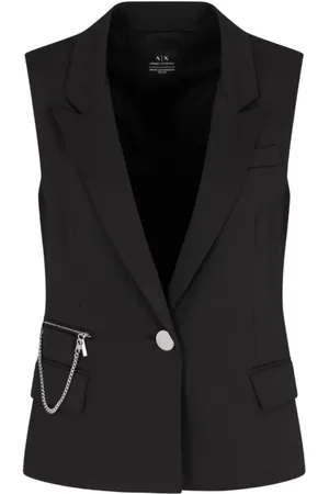 Armani Exchange Jassen, Dames, Zwart, S, Polyester, Zwarte V-hals jas met kettingzak