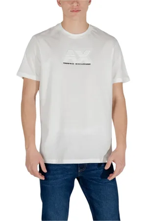 Armani Exchange Tops, Heren, Wit, L, Katoen, Beige Korte Mouw T-shirt van Katoen