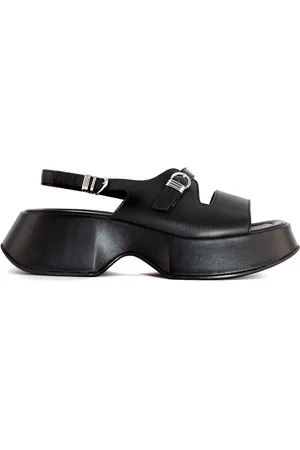 vic matiè Schoenen, Dames, Zwart, 39 EU, Zwarte Leren Plateau Sandalen