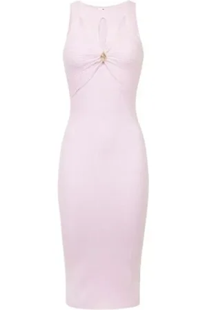 Elisabetta Franchi Kleedjes, Dames, Roze, S, Kwarts Midi Jurk met Cut-Out Details