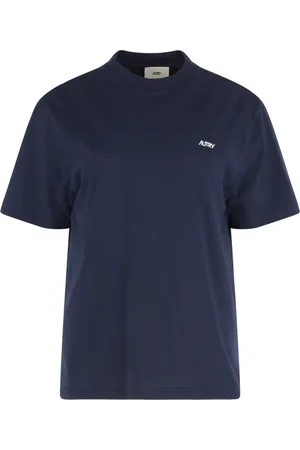 Autry Tops, Dames, Blauw, S, Katoen, T-shirt met contrasterend kleurenlogo