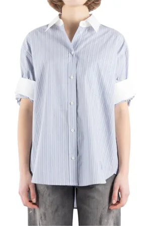 Acne Studios Blouses & Shirts, Dames, Blauw, L, Katoen, Blauw en wit overhemd