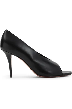 Amina Muaddi Schoenen, Dames, Zwart, 36 1/2 EU, Julianne 90 Peep Toe Nappa Sandalen