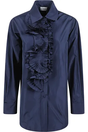 P.A.R.O.S.H. Blouses & Shirts, Dames, Blauw, S, Polyester, Blauwe Taffeta Ruche Blouse