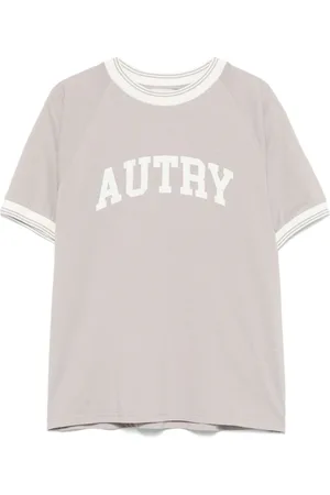 Autry Tops, Dames, Grijs, S, Katoen, Gestreept T-shirt met Raglanmouwen en Ronde Hals