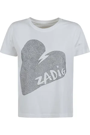Zadig & Voltaire Tops, Dames, Grijs, M, Katoen, Hart Strass Katoenen T-shirt Wit