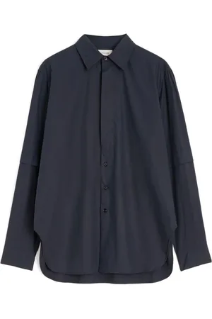 LEMAIRE Blouses & Shirts, Dames, Zwart, 2Xs, Zwarte Button-Up Overhemd met Klassieke Kraag