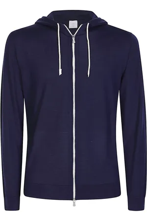 ELEVENTY Truien, Heren, Blauw, 2Xl, Wol, Sportieve Full Zip Hooded Wollen Trui