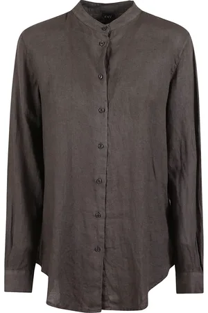 FAY Blouses & Shirts, Dames, Bruin, M, Linnen, Bruine linnen overhemd met parelmoer knopen