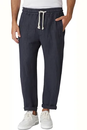 ELEVENTY Broeken, Heren, Blauw, S, Linnen, Linnen Jogger Broek Athletische Stijl