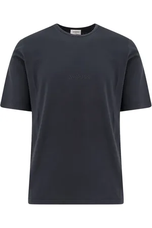 Saint Laurent Tops, Heren, Zwart, L, Katoen, Geborduurd katoenen T-shirt met logo