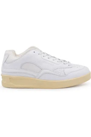 Jil Sander Schoenen, Heren, Wit, 43 EU, Witte Leren Sneakers met Paneelontwerp