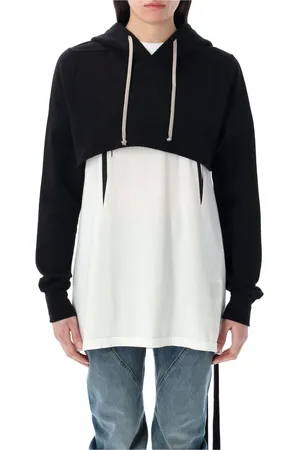 Rick Owens Sweatshirts & Hoodies, Dames, Zwart, S, Katoen, Zwart Cropped Hoodie Topwear