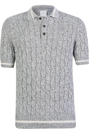 ELEVENTY Truien, Heren, Grijs, M, Katoen, Katoen Mouliné Vlecht Polo Shirt