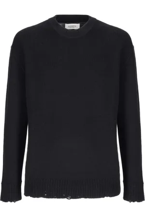 LANEUS Truien, Heren, Zwart, S, Zwarte Crew Neck Sweater met Logo Patch