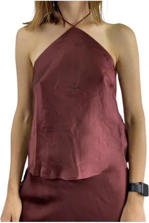 ANINE BING Tops, Dames, Paars, S, Satijn, Satijnen Top met Strik