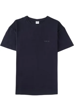 Aspesi Tops, Heren, Blauw, S, Katoen, T-shirt met geborduurd logo en ronde hals