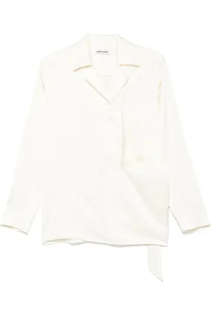 Low Classic Blouses & Shirts, Dames, Wit, S, Beige Gedrapeerd Zak Overhemd