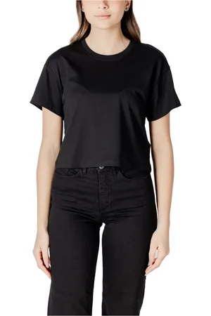 ONLY Tops, Dames, Zwart, L, Katoen, Zwarte Katoenen Ronde Hals T-Shirt