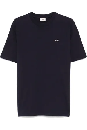 Autry Tops, Heren, Blauw, S, Katoen, T-shirt met ronde hals en logo-borduursel
