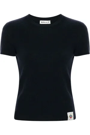 Bally Tops, Dames, Blauw, S, Cashmere Gebreide Trui met Ronde Hals