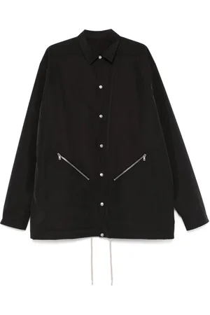 Rick Owens Jassen, Heren, Zwart, L, Polyester, Zwarte Tourjas met Drukknoopsluiting