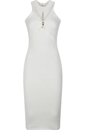 Elisabetta Franchi Kleedjes, Dames, Wit, M, Stijlvolle Mouwloze Jurk