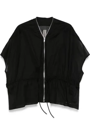 Rick Owens Jassen, Dames, Zwart, ONE Size, Zwarte Jas met Ritssluiting en Korte Mouwen
