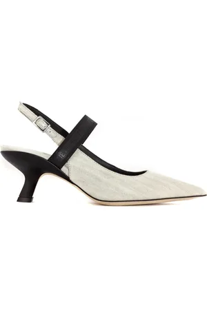 vic matiè Schoenen, Dames, Grijs, 39 EU, Denim, Grijze Denim Slingback Sandalen met Enkelband