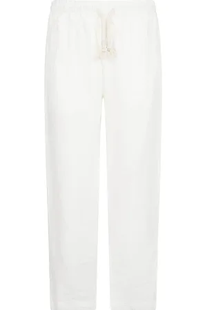 ELEVENTY Broeken, Heren, Wit, M, Linnen, Linnen Jogger Broek Athletische Stijl