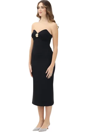 Elisabetta Franchi Kleedjes, Dames, Zwart, L, Zwarte Midi Jurk met Strikdetail