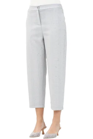 VICOLO Broeken, Dames, Wit, XS, Grijze sigarettenbroek met pied-de-poule print