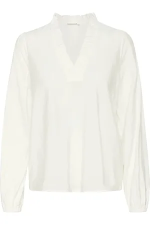 Kaffe Blouses & Shirts, Dames, Wit, XS, Nylon, Vrouwelijke Blouse met Ruchedetail