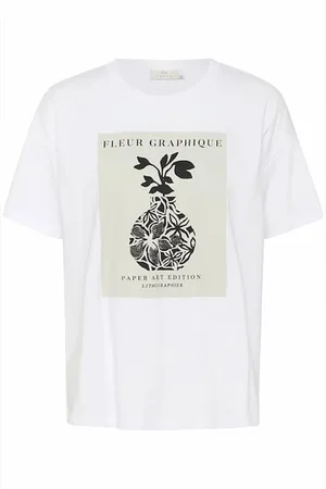 Kaffe Tops, Dames, Wit, S, Katoen, Oversized Tee met Slimme Print
