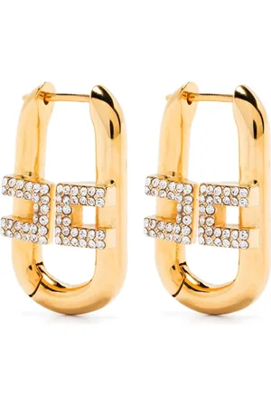 Elisabetta Franchi Accessoires, Dames, Geel, ONE Size, Goudkleurige Logo Oorbellen Set