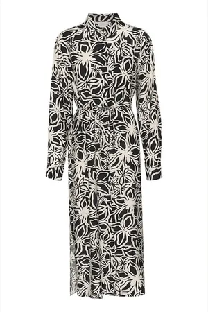 Kaffe Kleedjes, Dames, Zwart, XL, Bloemenoverhemdjurk Zwart/Beige