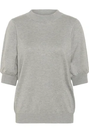 Kaffe Tops, Dames, Grijs, 2Xl, Nylon, Vrouwelijke Plooi Trui Grijs Melange