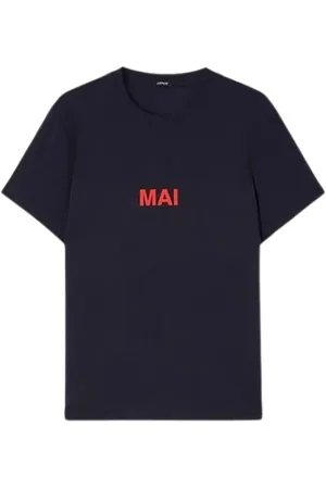 Aspesi Tops, Dames, Blauw, M, Katoen, Marineblauw katoenen T-shirt MAI E Sempre
