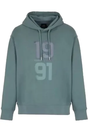 Armani Exchange Sweatshirts & Hoodies, Heren, Groen, XL, Katoen, Gestikte Logo Hoodie