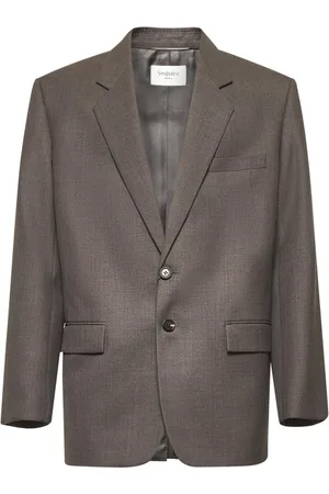 Saint Laurent Jassen, Heren, Bruin, L, Wol, Grijze Wollen Jas met Revers