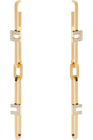 Elisabetta Franchi Accessoires, Dames, Geel, ONE Size, Vierkante Ovale Oorbellen met Dubbel Logo