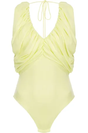 Pinko Badkleding, Dames, Geel, L, Polyester, Gele V-hals Bodysuit