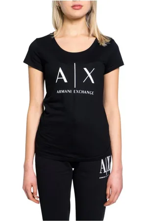 Armani Exchange Tops, Dames, Zwart, M, Katoen, Zwart Logo Print T-shirt