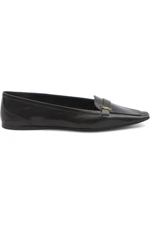 Saint Laurent Schoenen, Dames, Zwart, 38 1/2 EU, Zwarte leren platte schoenen met banddetail