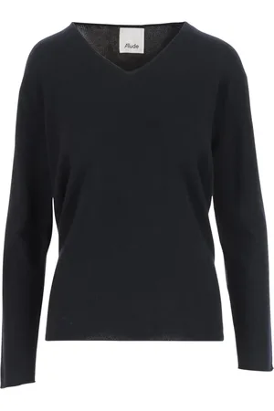 Allude Truien, Dames, Zwart, M, Kasjmier, Zwarte Kasjmier V-hals Pullover